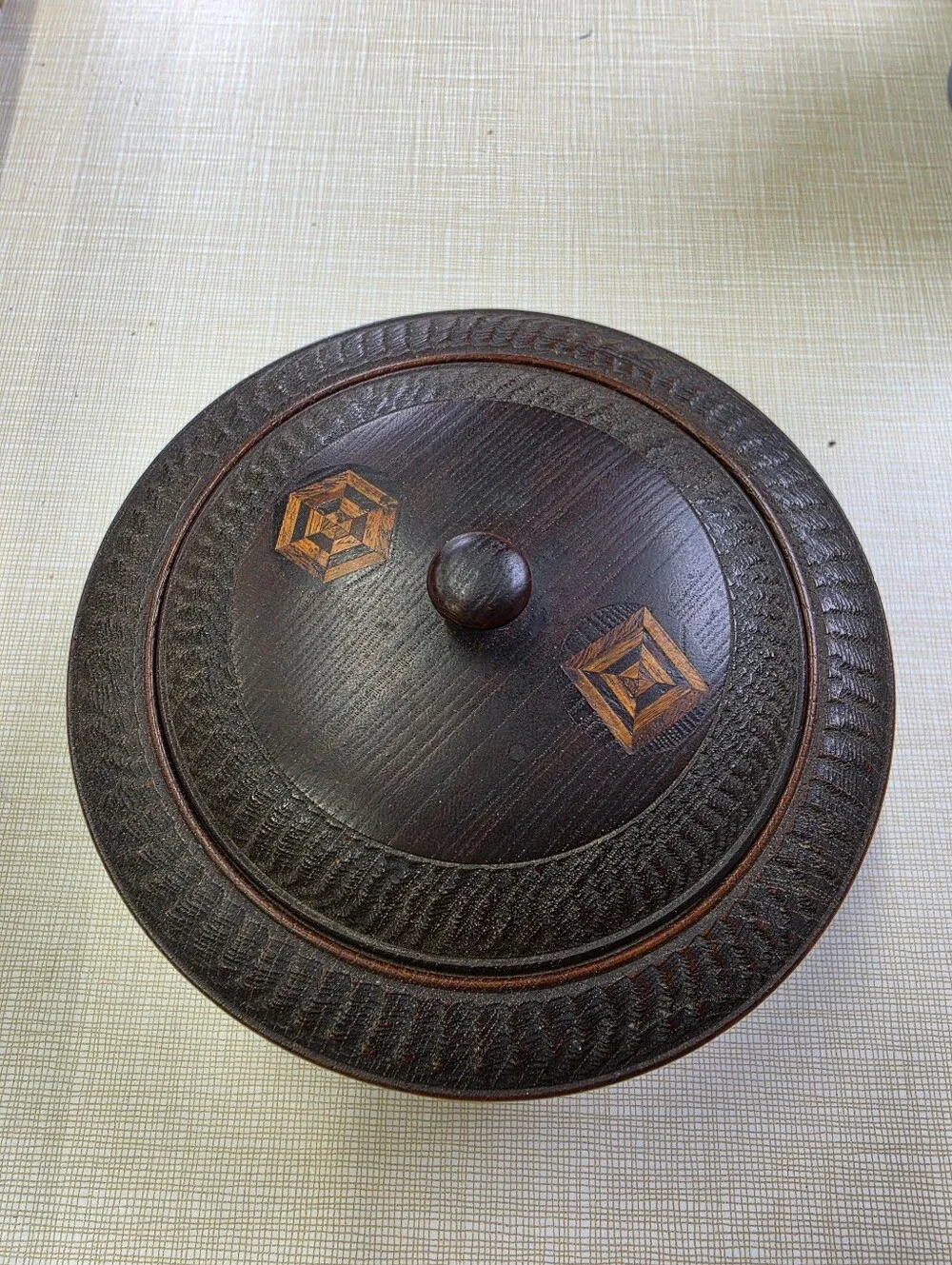 Carved And Inlaid Treen Wooden Bowl